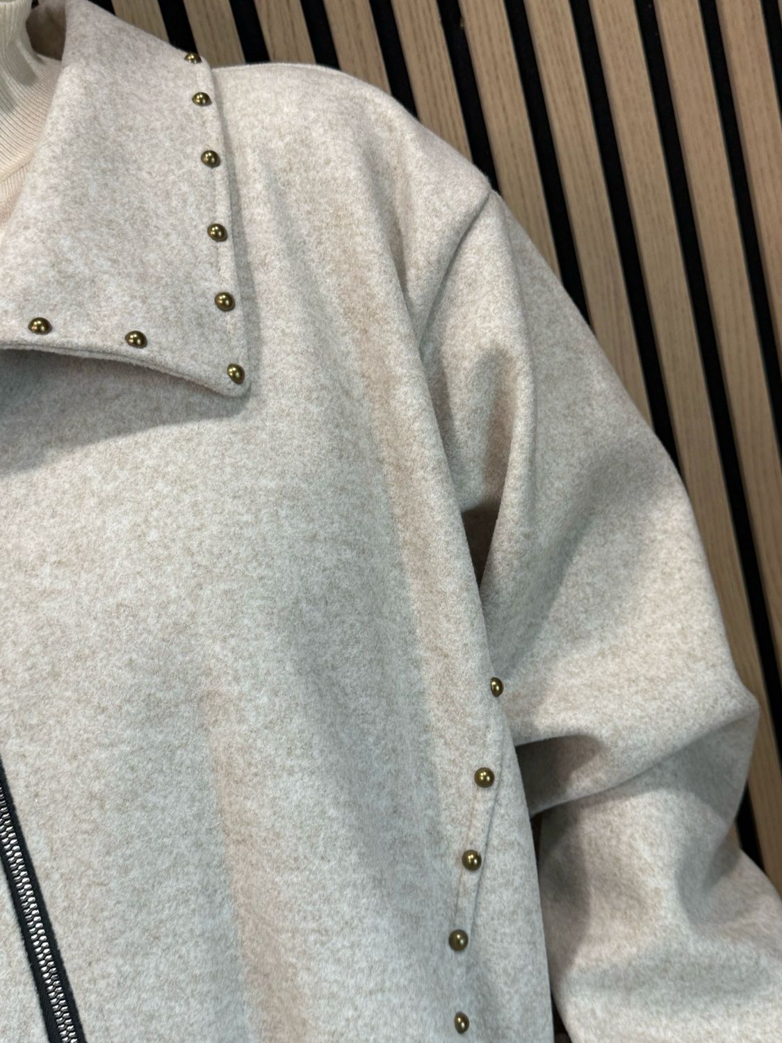 Stud Detail Zip Coat - Stone