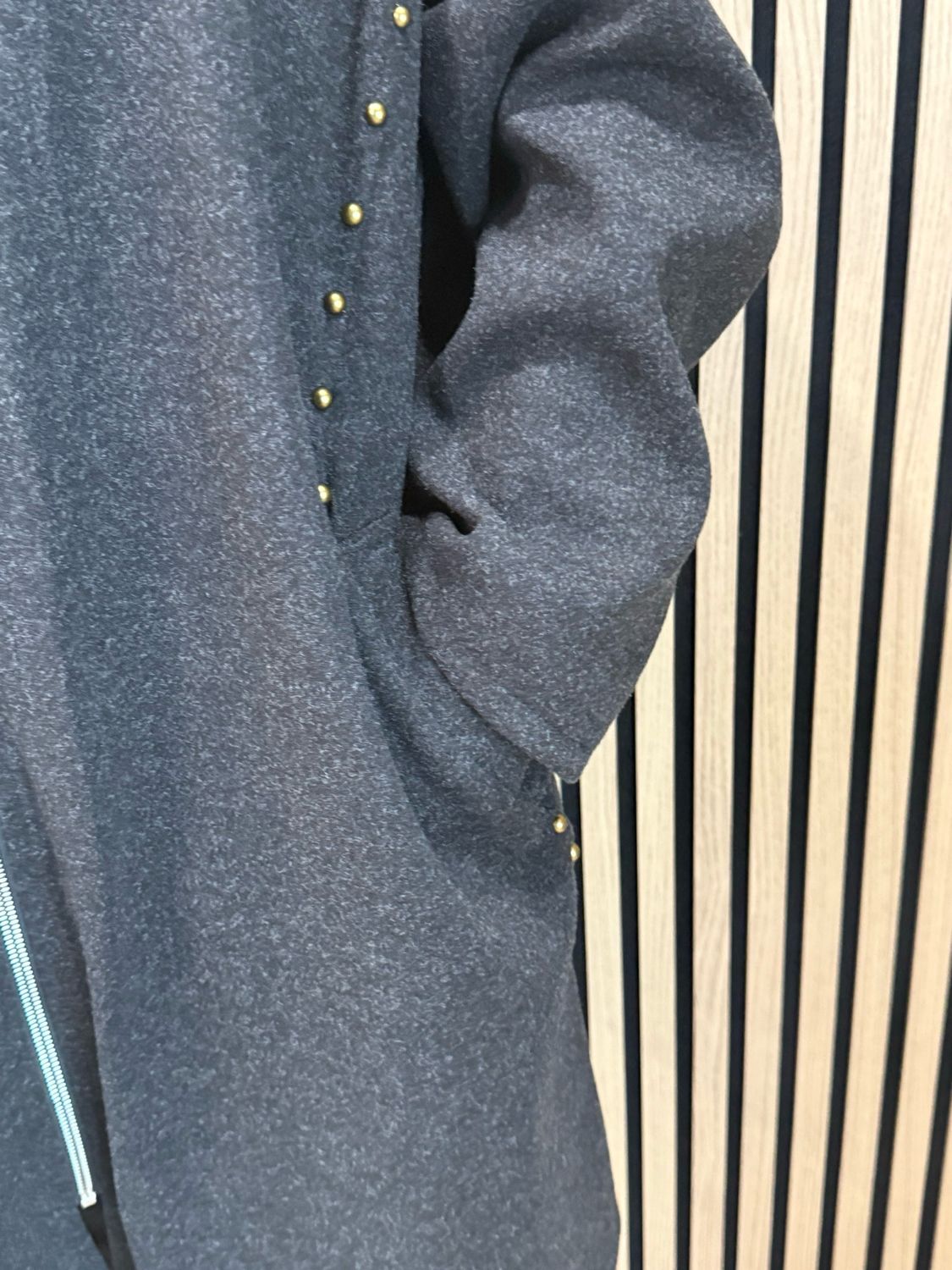 Stud Detail Zip Coat - Charcoal