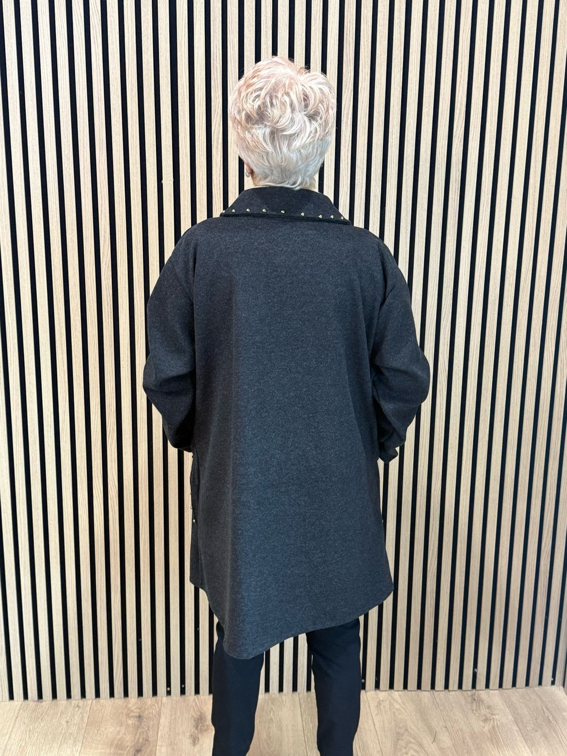 Stud Detail Zip Coat - Charcoal