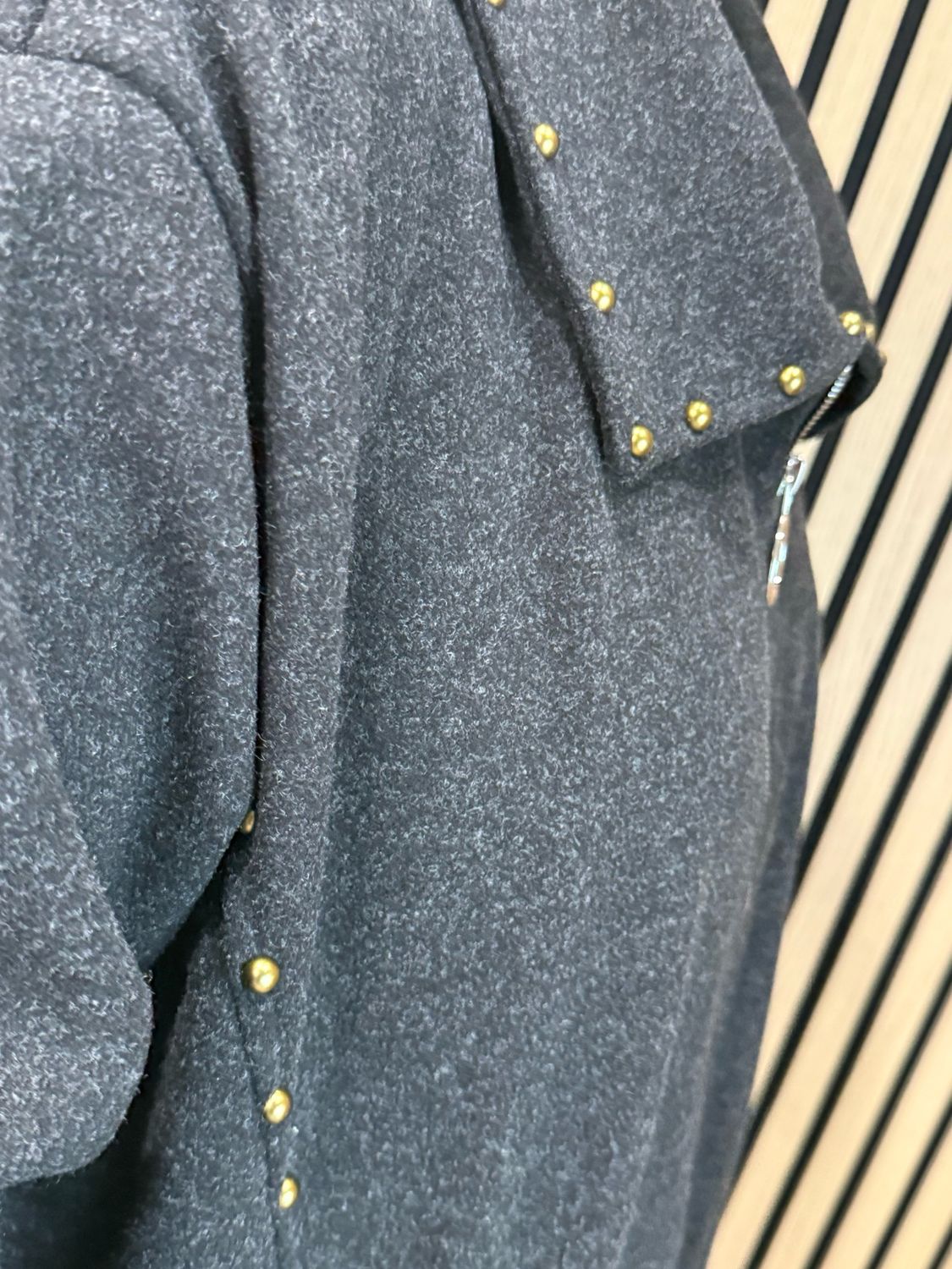 Stud Detail Zip Coat - Charcoal