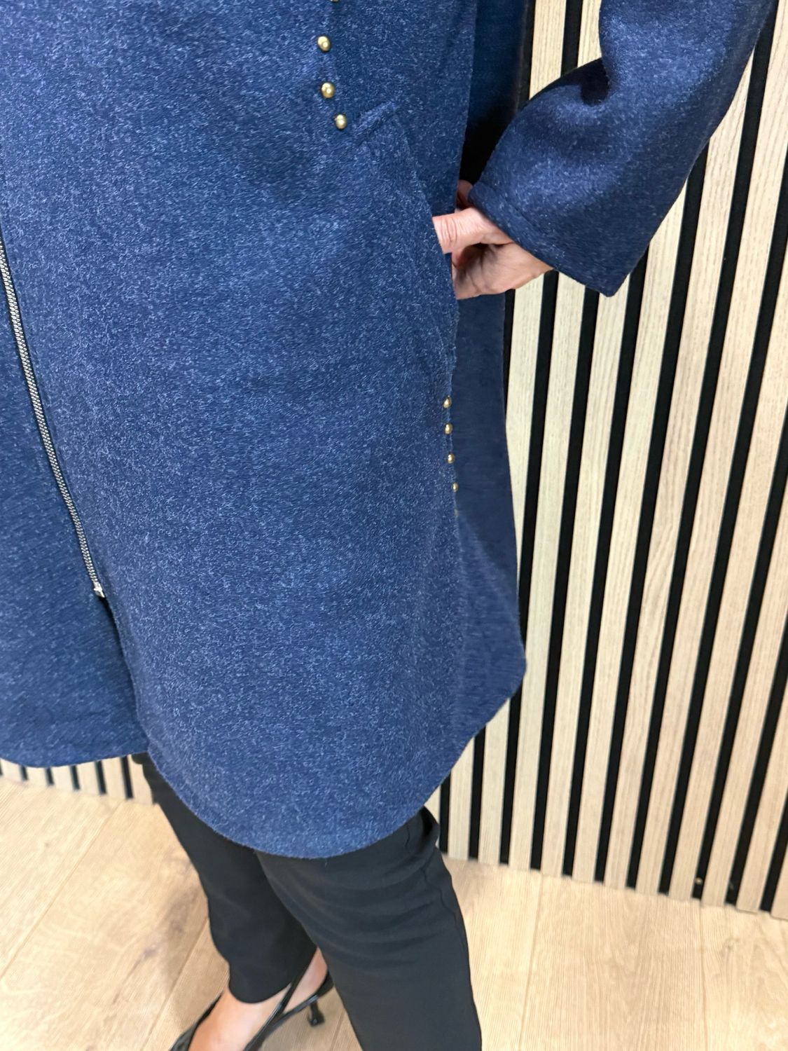 Stud Detail Zip Coat - Navy