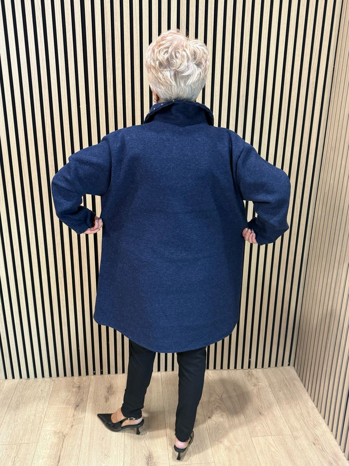 Stud Detail Zip Coat - Navy