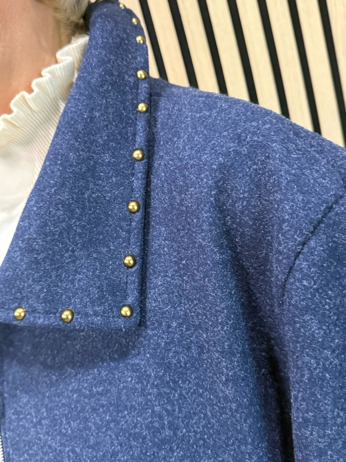 Stud Detail Zip Coat - Navy