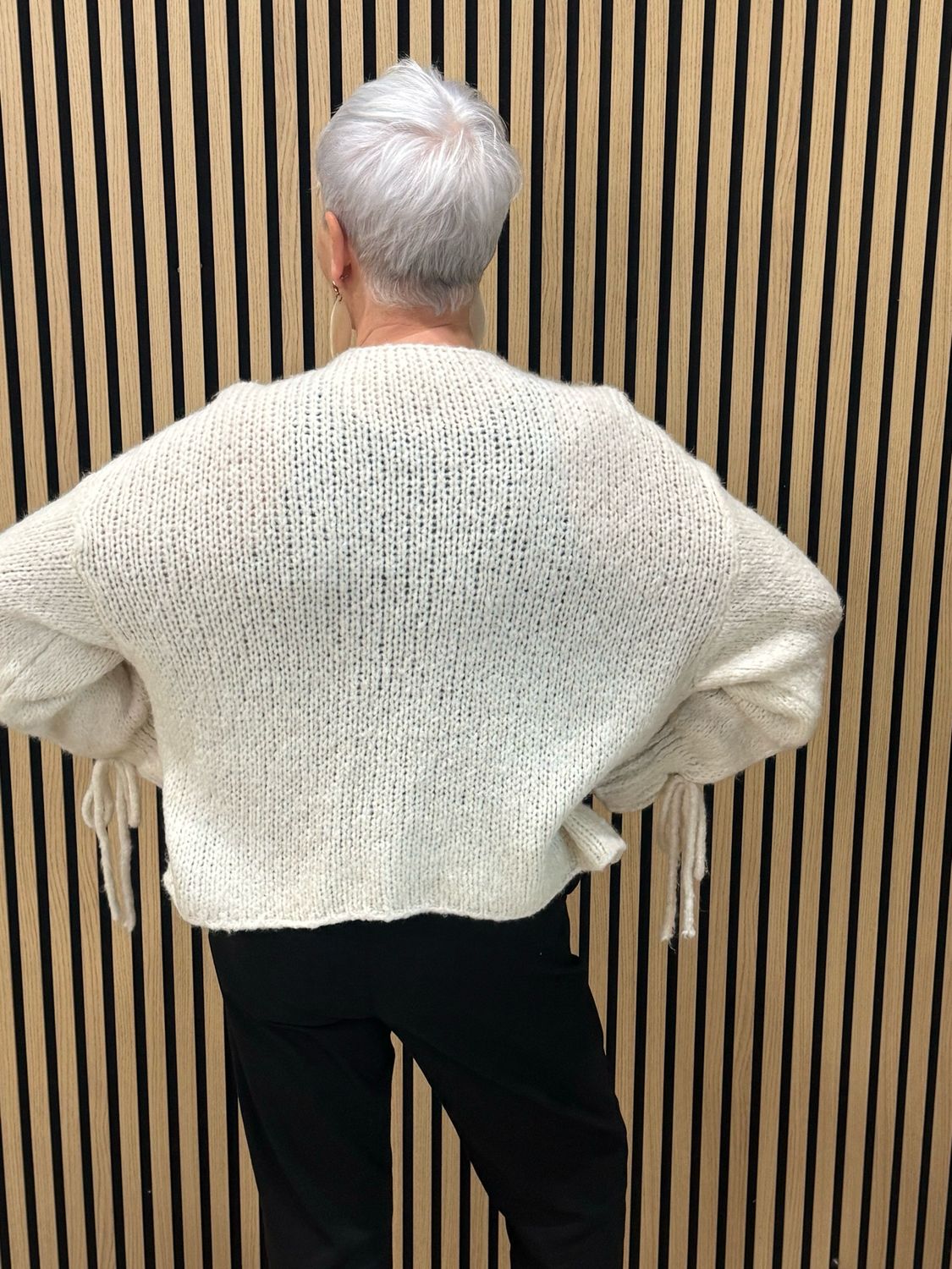 Tie Sleeve Open Knit Cardigan- Cream