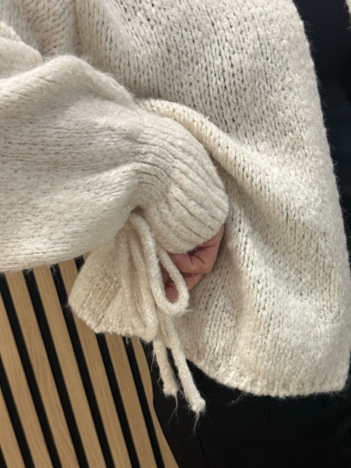 Tie Sleeve Open Knit Cardigan- Cream