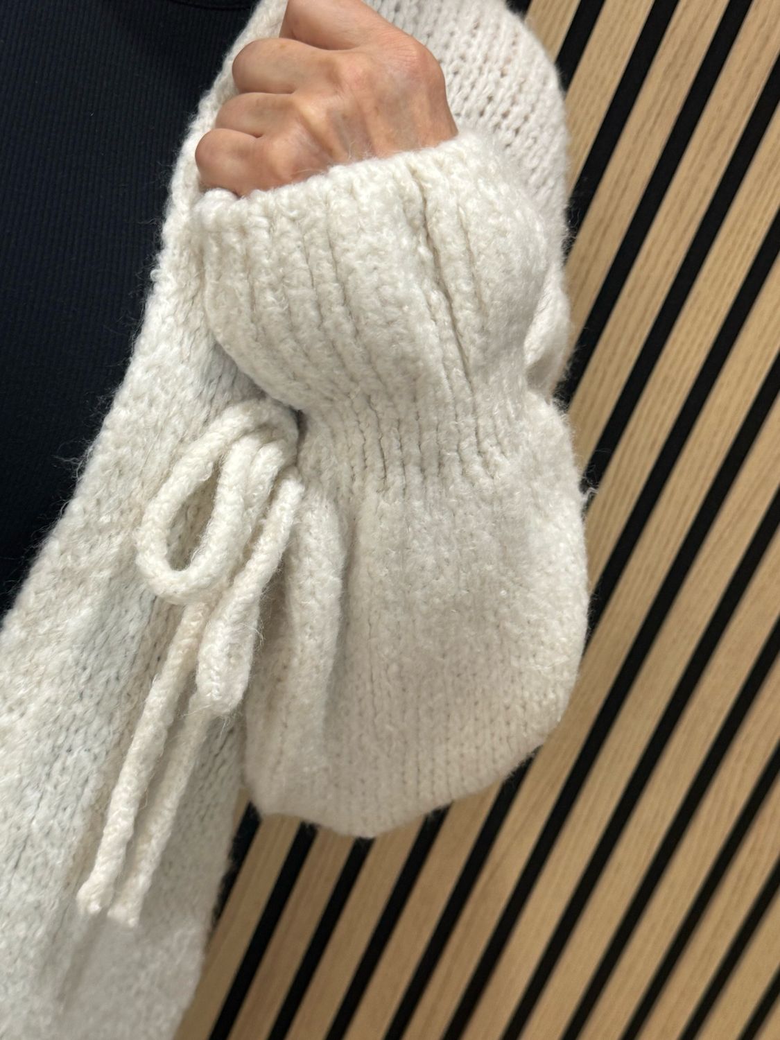 Tie Sleeve Open Knit Cardigan- Cream