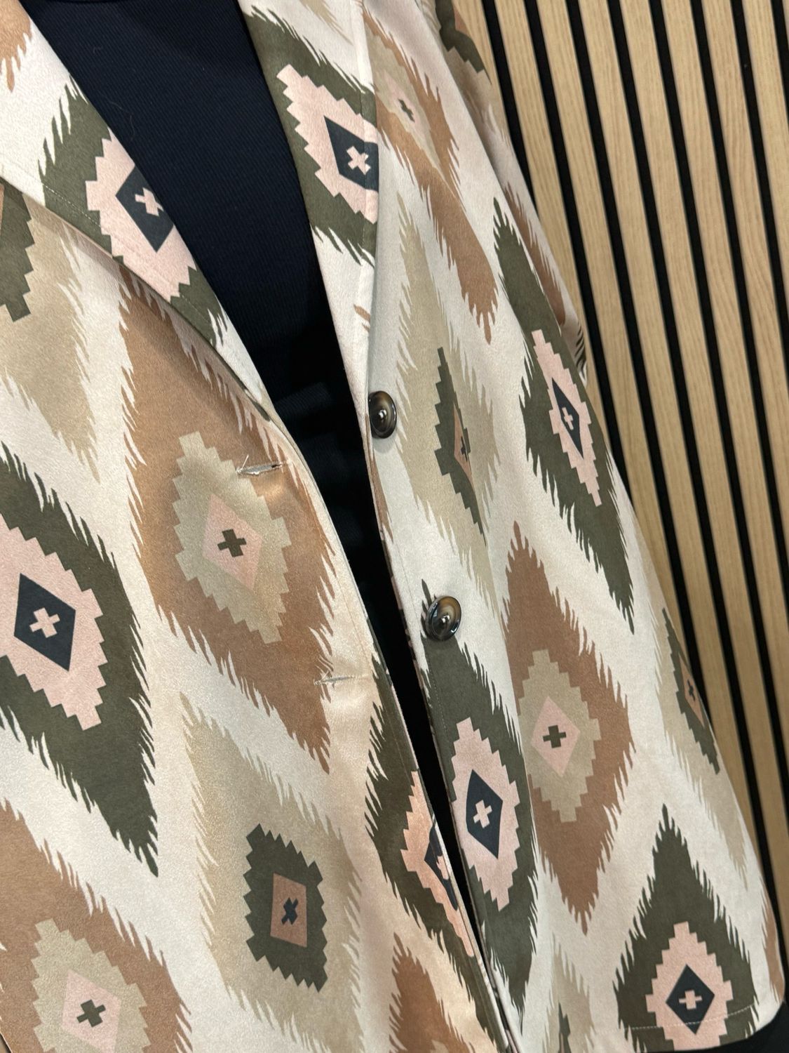 Aztec Print Longline Jacket - Taupe/Khaki