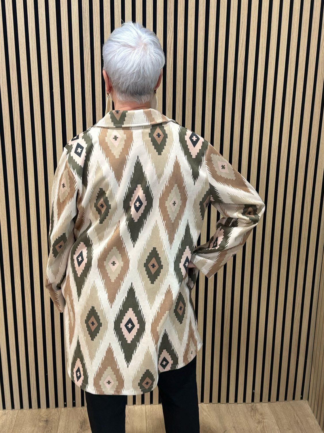 Aztec Print Longline Jacket - Taupe/Khaki