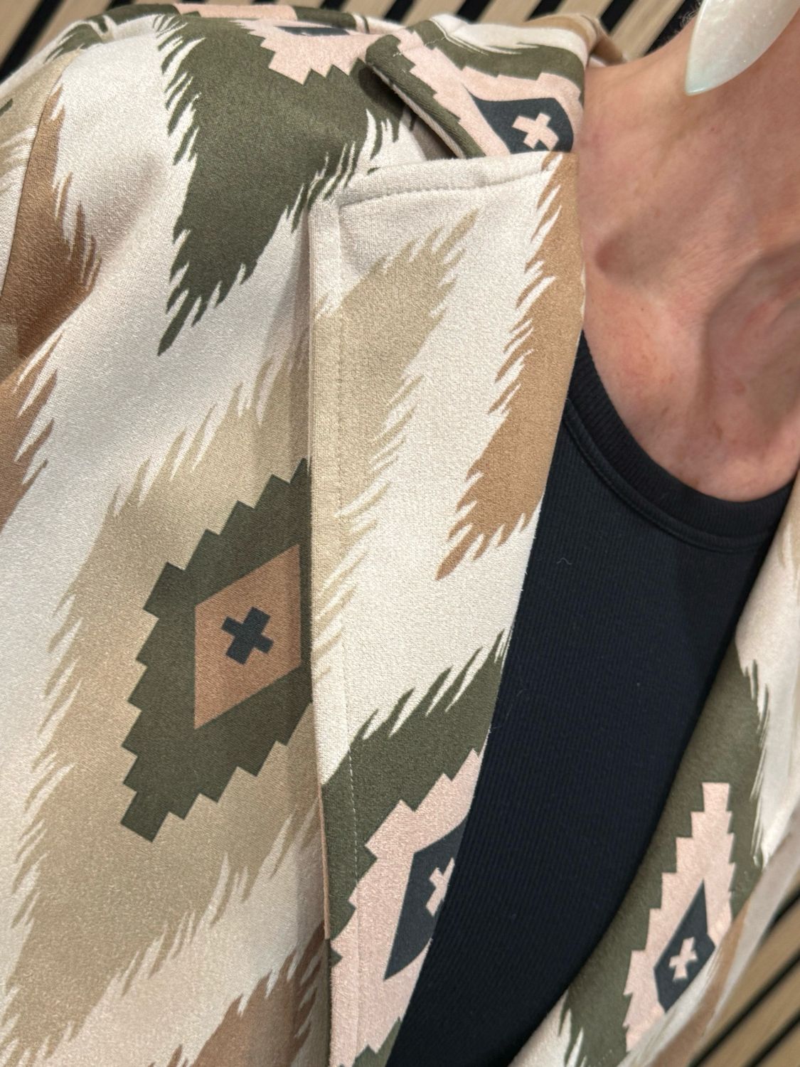 Aztec Print Longline Jacket - Taupe/Khaki