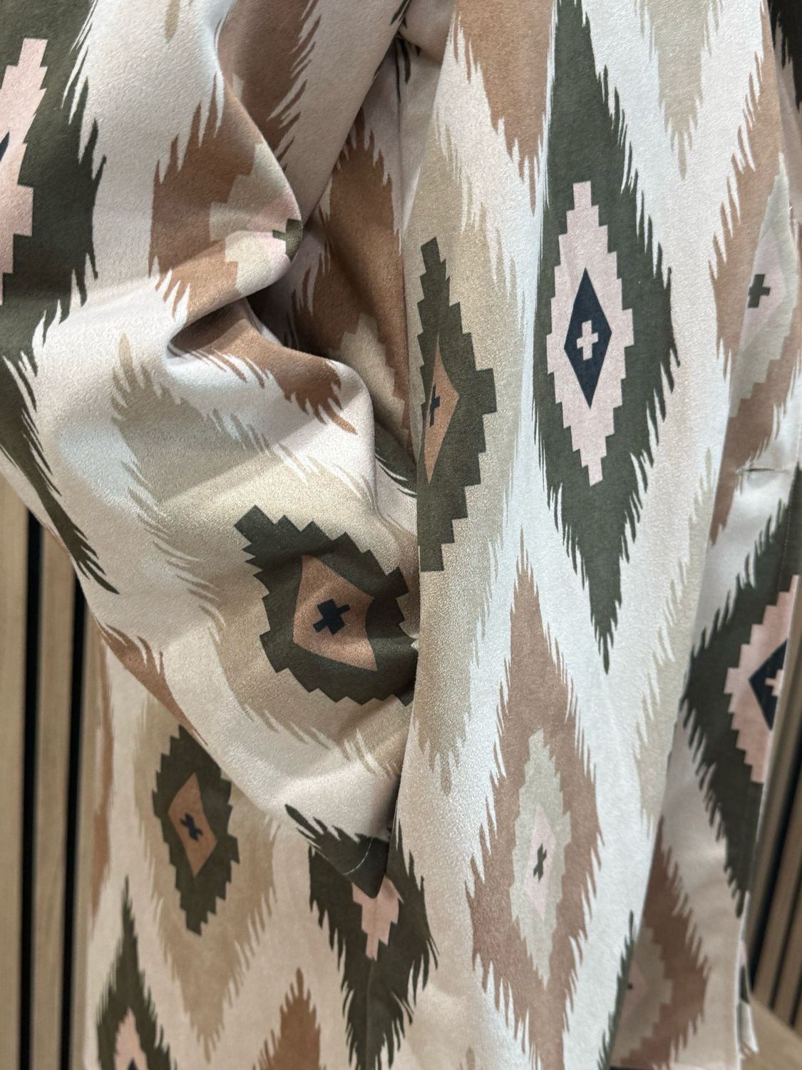 Aztec Print Longline Jacket - Taupe/Khaki