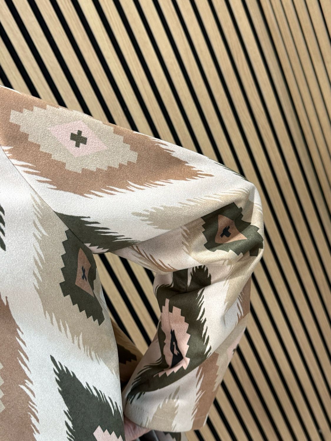 Aztec Print Longline Jacket - Taupe/Khaki