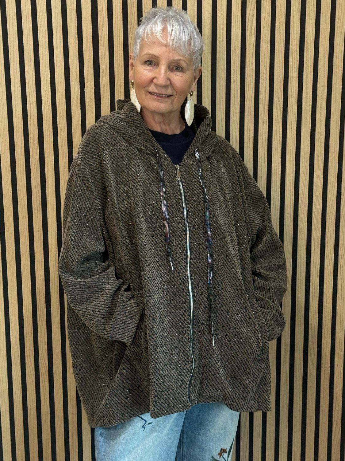 Shimmer Oversized Hooded Jacket - Chocolate