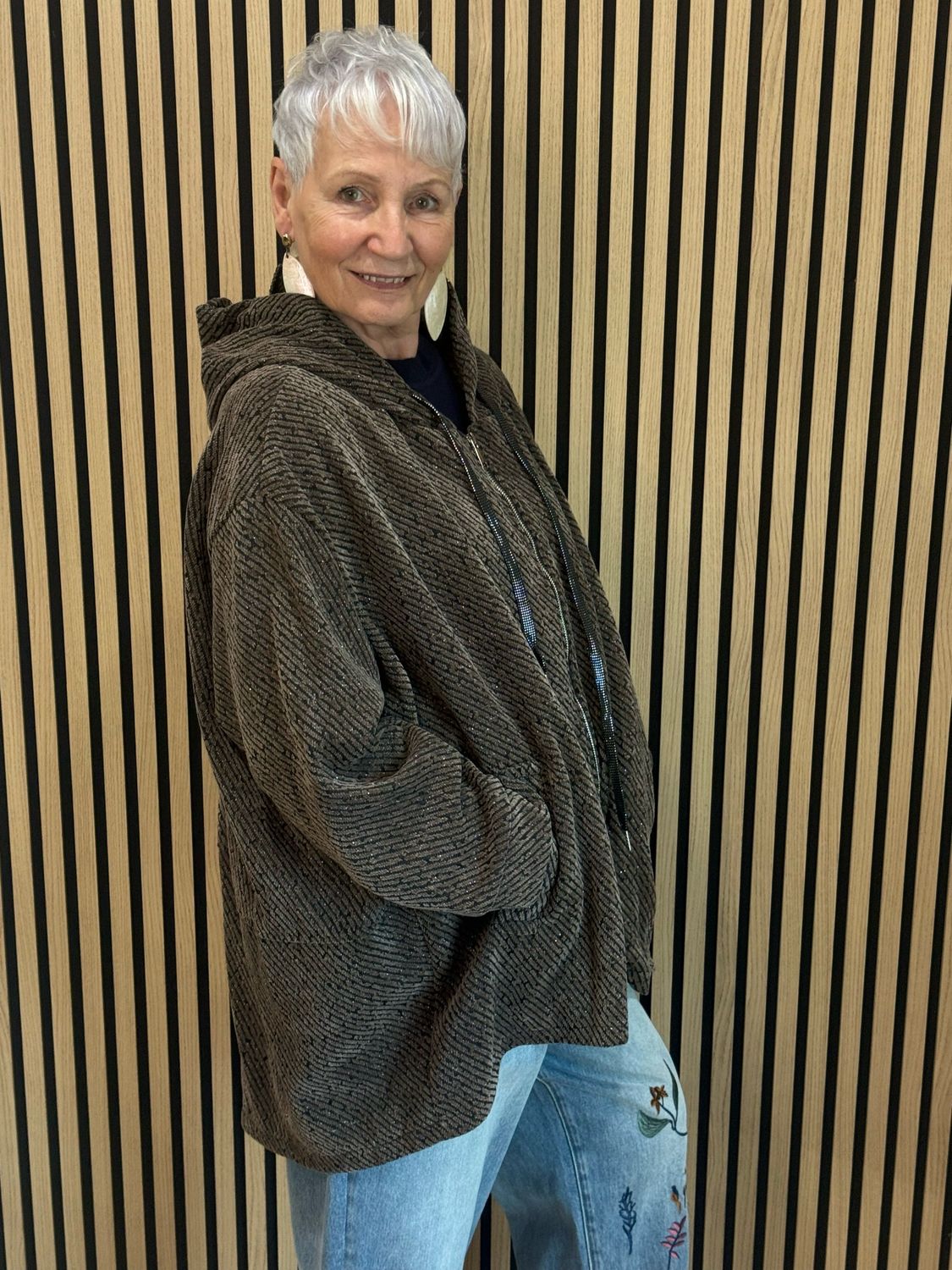 Shimmer Oversized Hooded Jacket - Chocolate