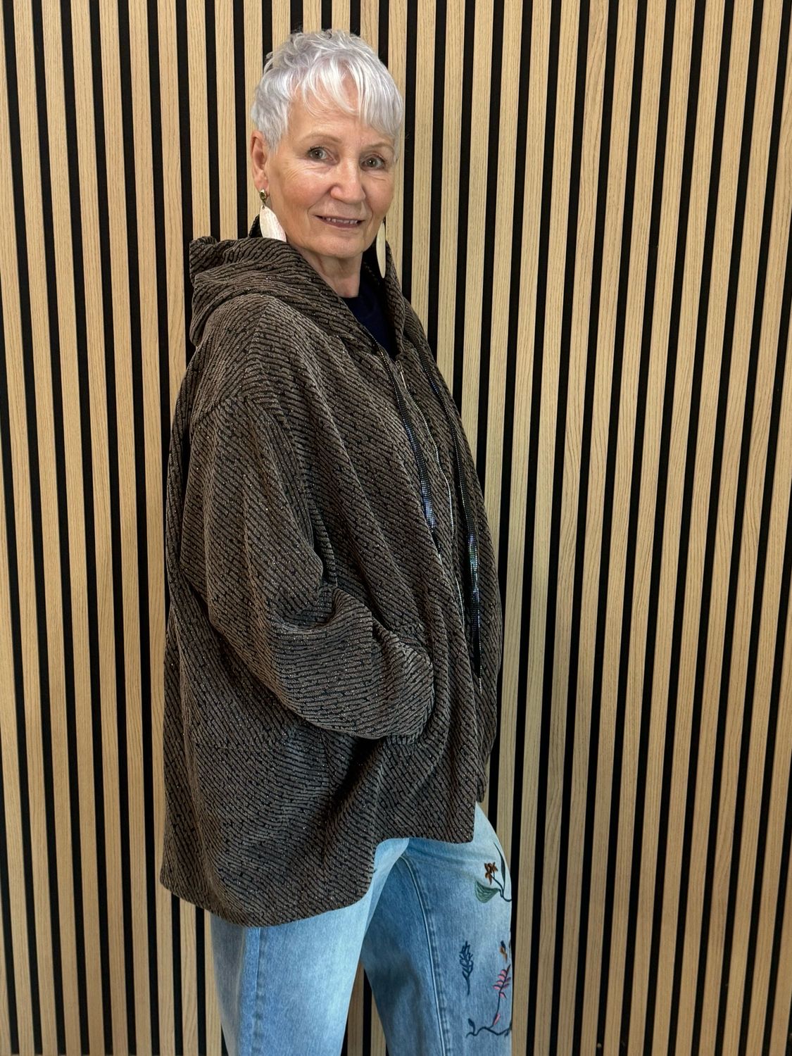 Shimmer Oversized Hooded Jacket - Chocolate