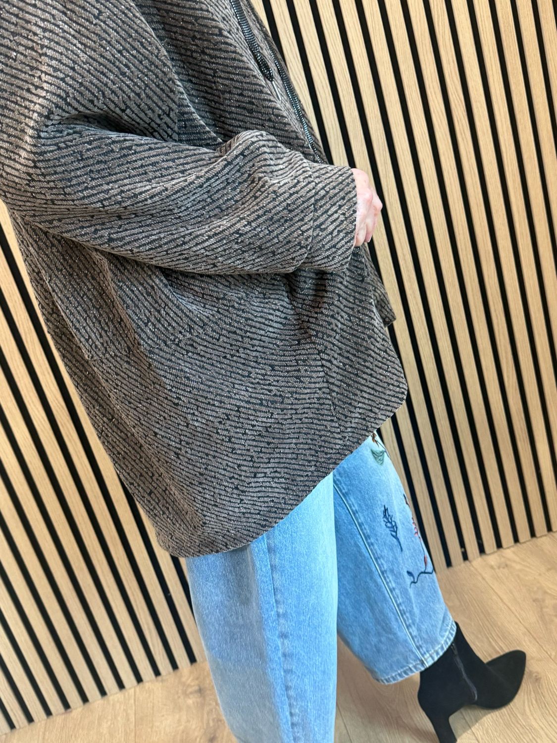 Shimmer Oversized Hooded Jacket - Chocolate