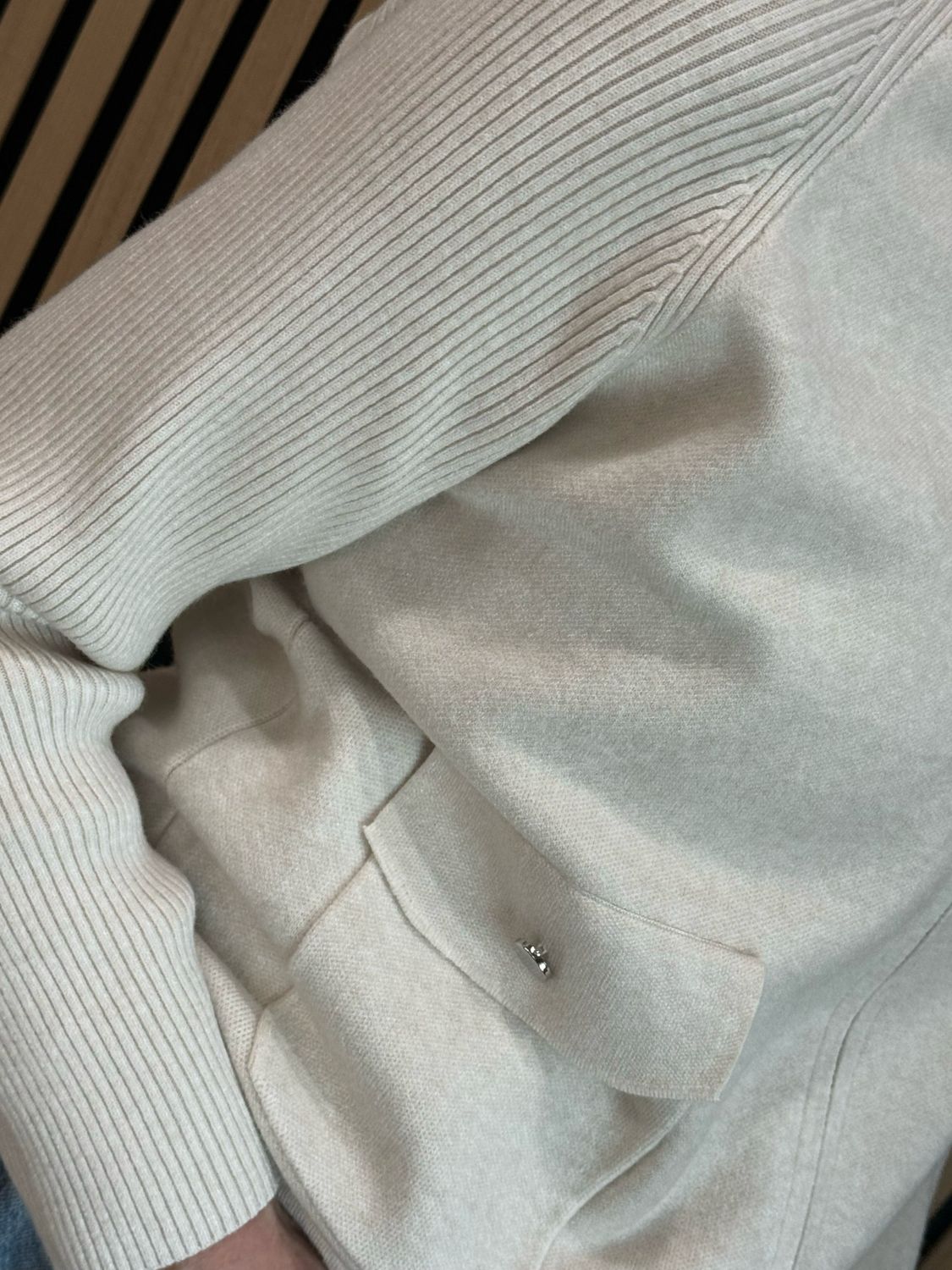 Ribbed Sleeve Zip Up Jumper - Cream