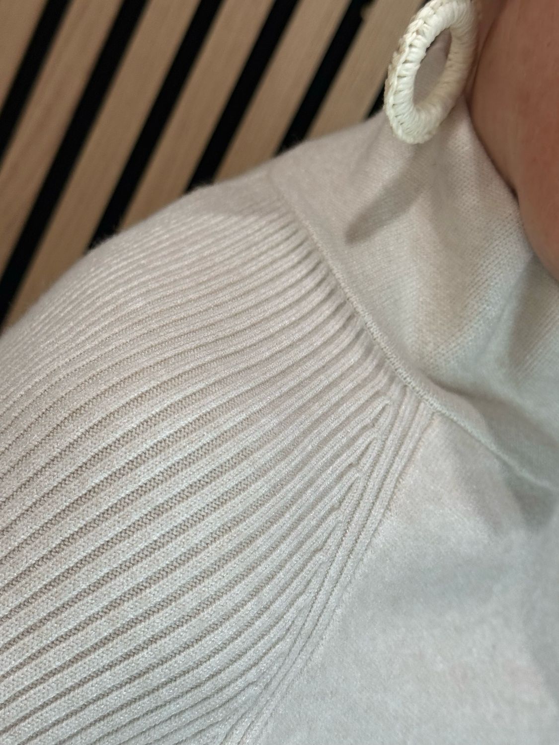 Ribbed Sleeve Zip Up Jumper - Cream