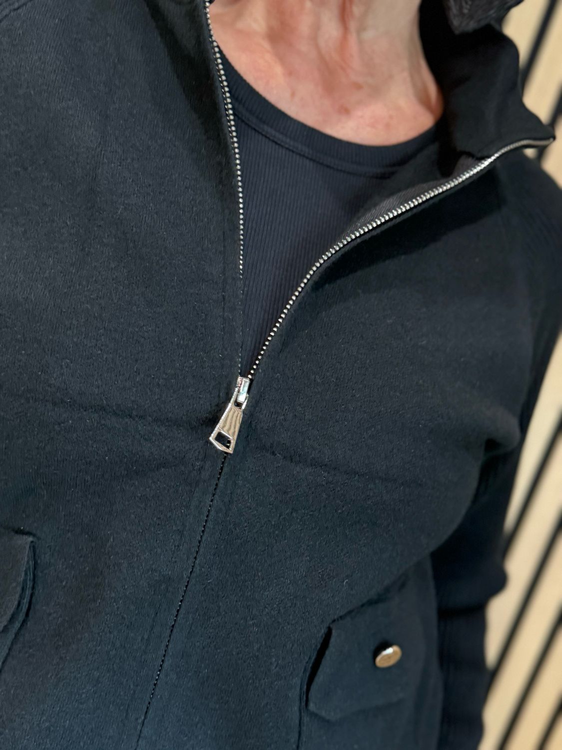 Ribbed Sleeve Zip Up Jumper - Black