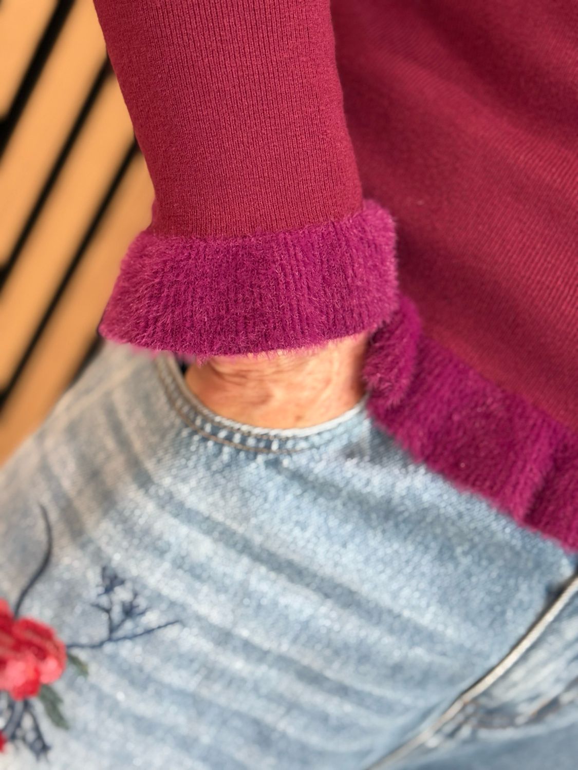 Frill Hem &amp; Cuff Jumper - Burgundy
