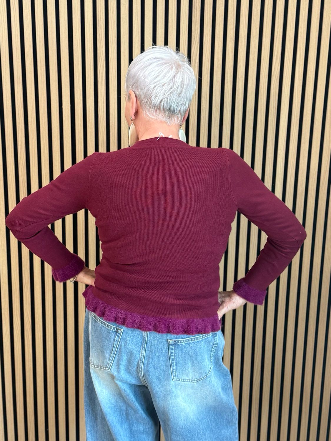 Frill Hem &amp; Cuff Jumper - Burgundy