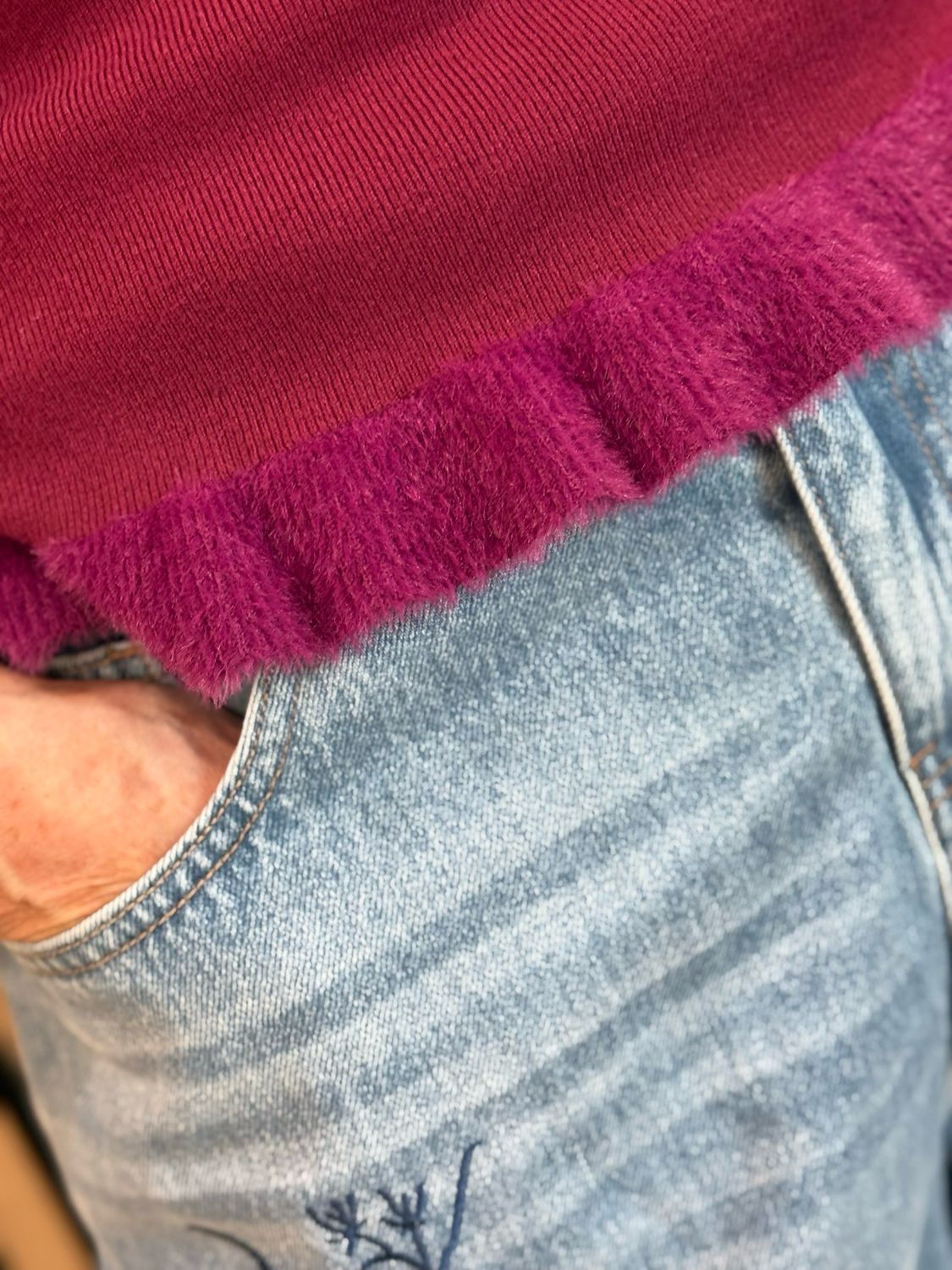 Frill Hem &amp; Cuff Jumper - Burgundy