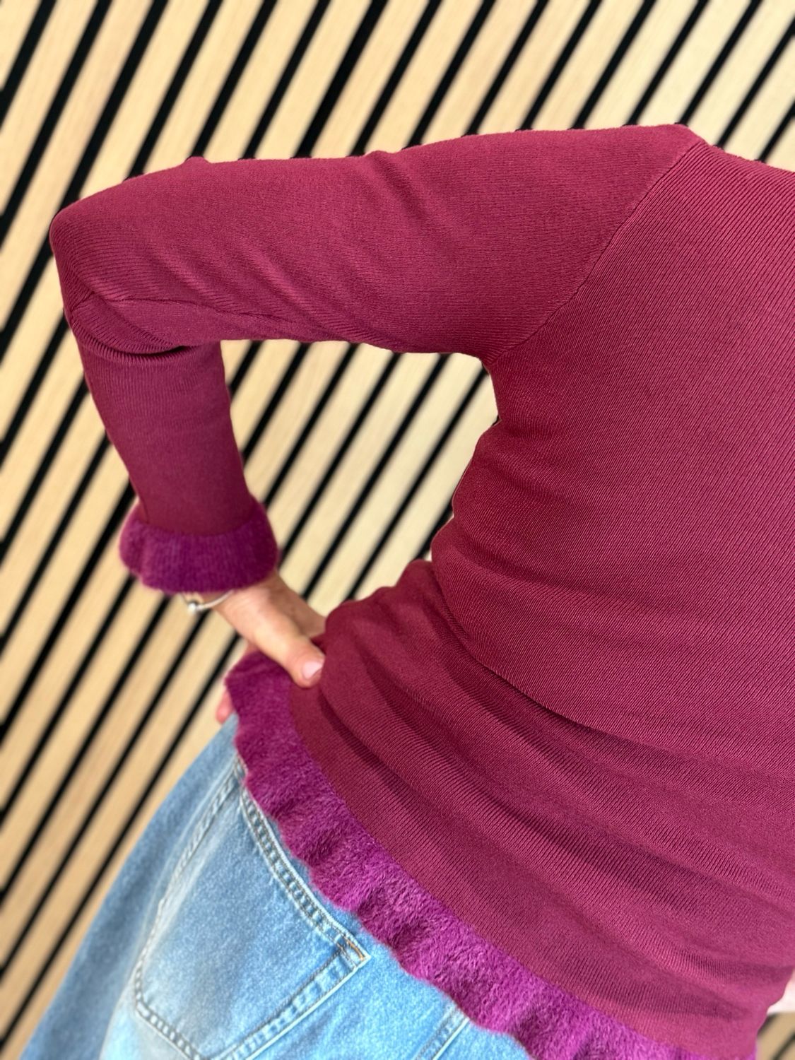 Frill Hem &amp; Cuff Jumper - Burgundy