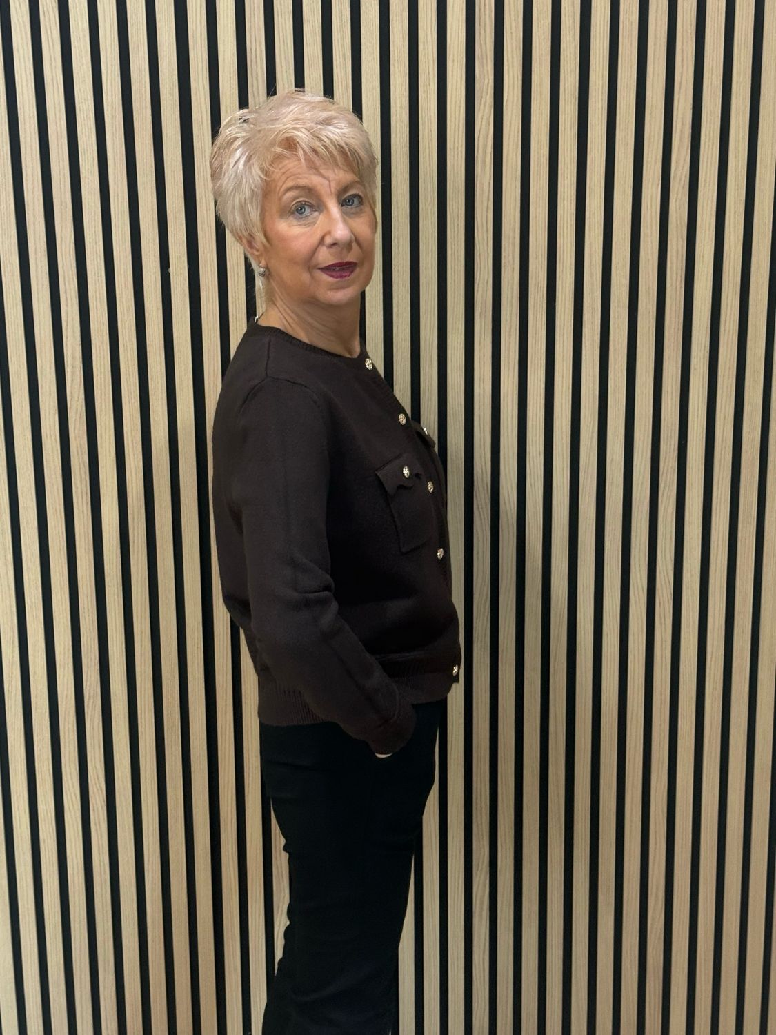 Gold Button Detail Pocket Cardigan - Chocolate