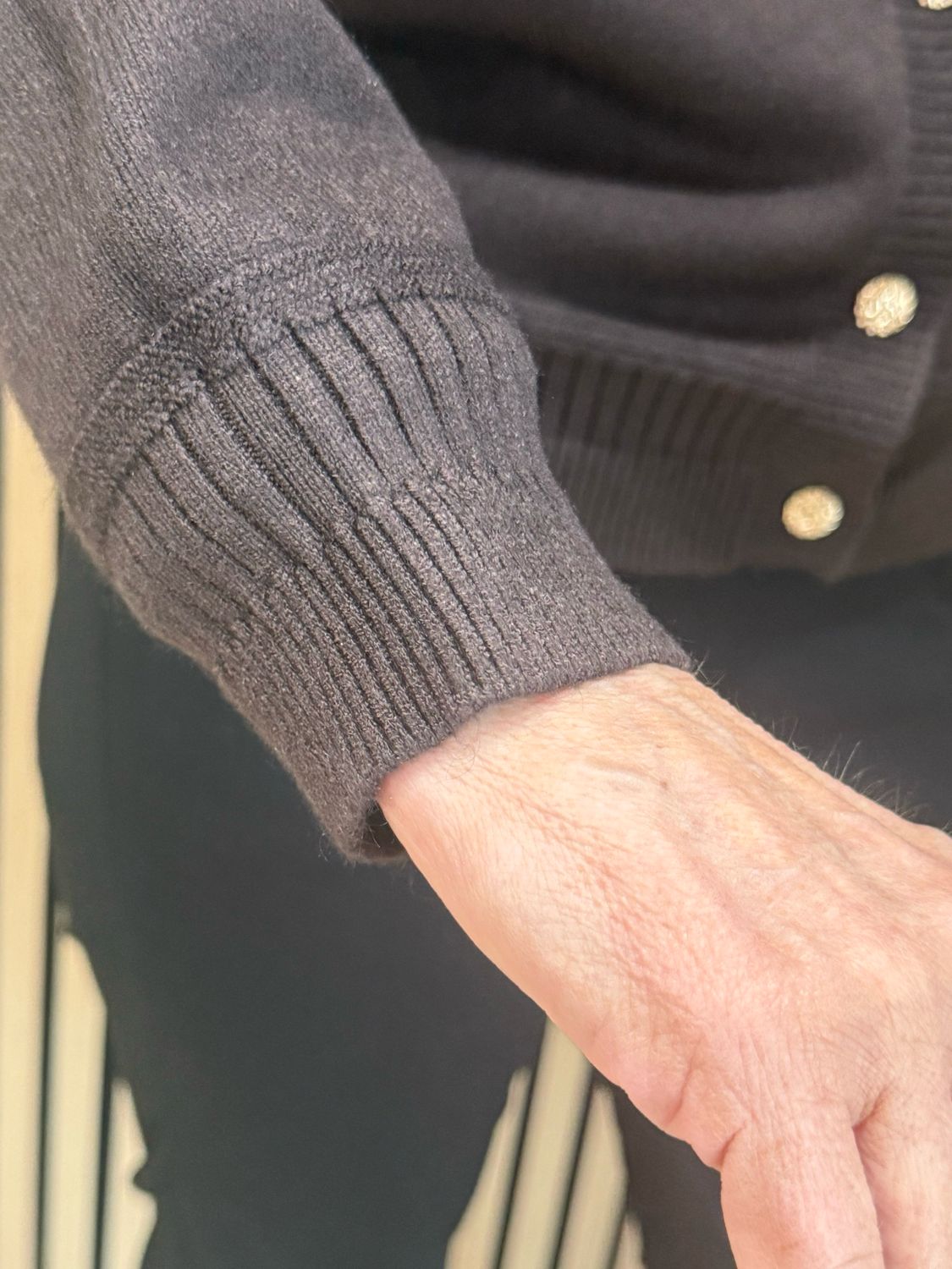 Gold Button Detail Pocket Cardigan - Chocolate