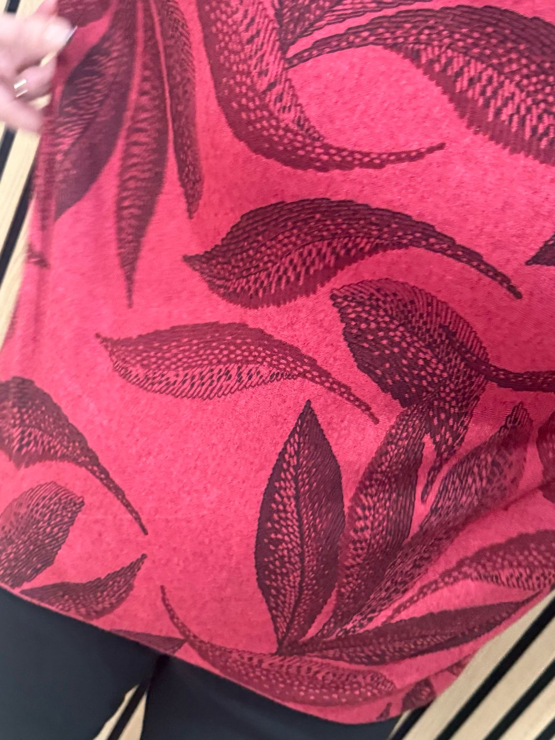 Leaf Print Soft Knit Jumper - Burgundy