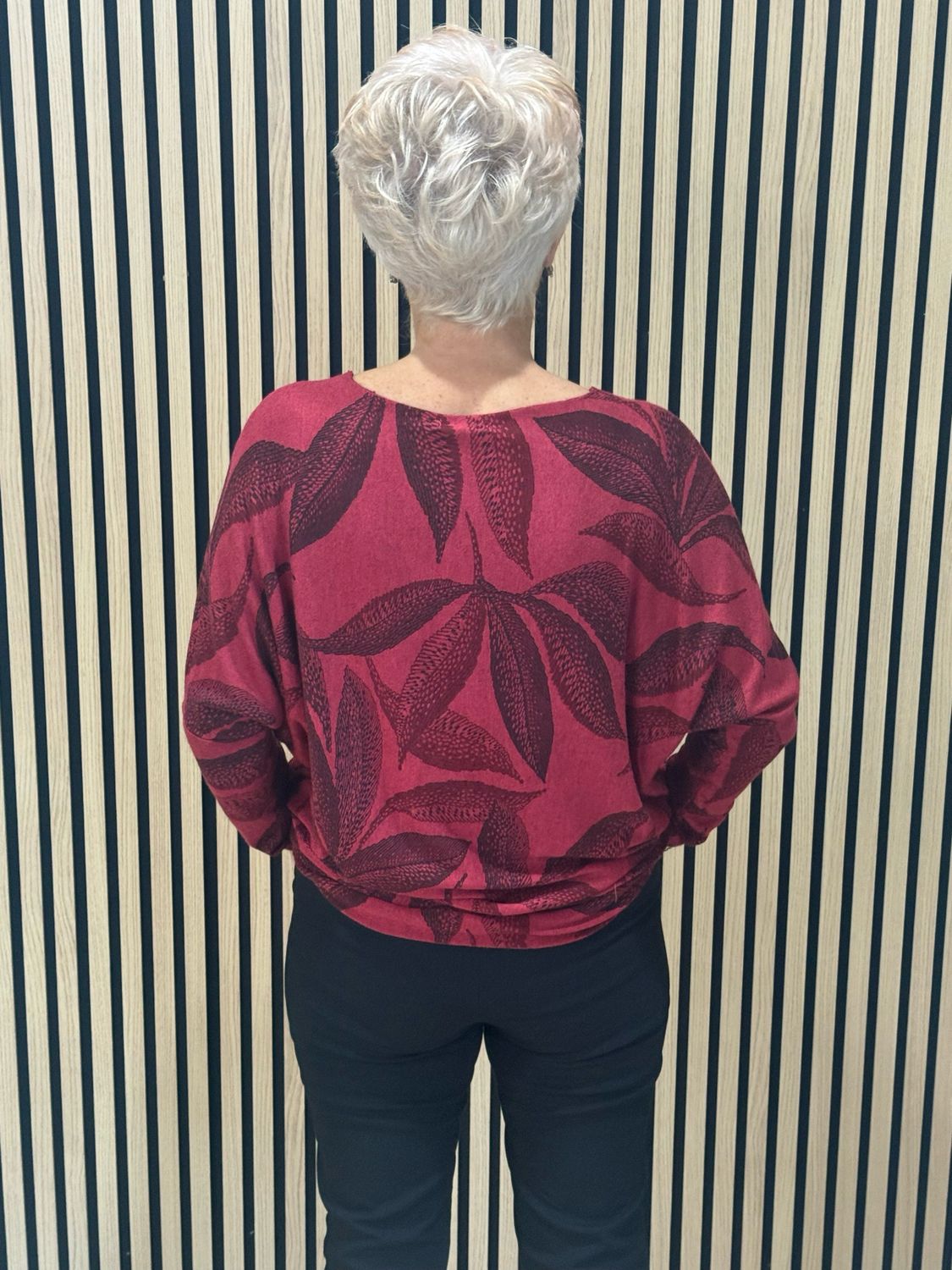 Leaf Print Soft Knit Jumper - Burgundy