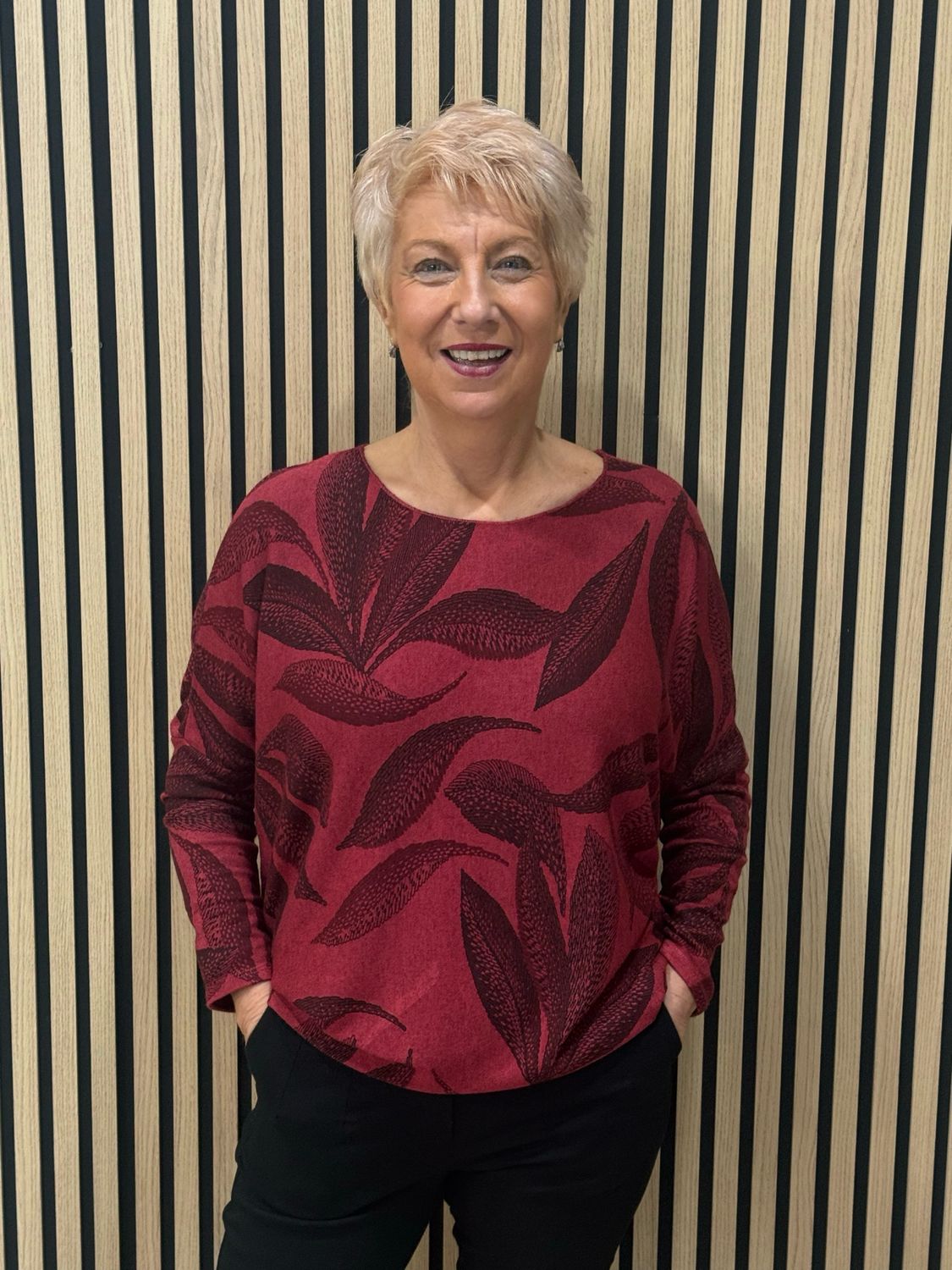 Leaf Print Soft Knit Jumper - Burgundy