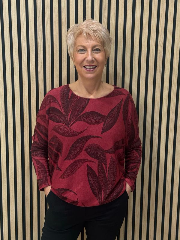 Leaf Print Soft Knit Jumper - Burgundy Leaf Print Soft Knit Jumper - Burgundy