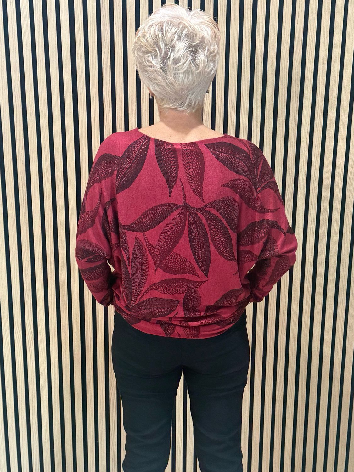 Leaf Print Soft Knit Jumper - Burgundy