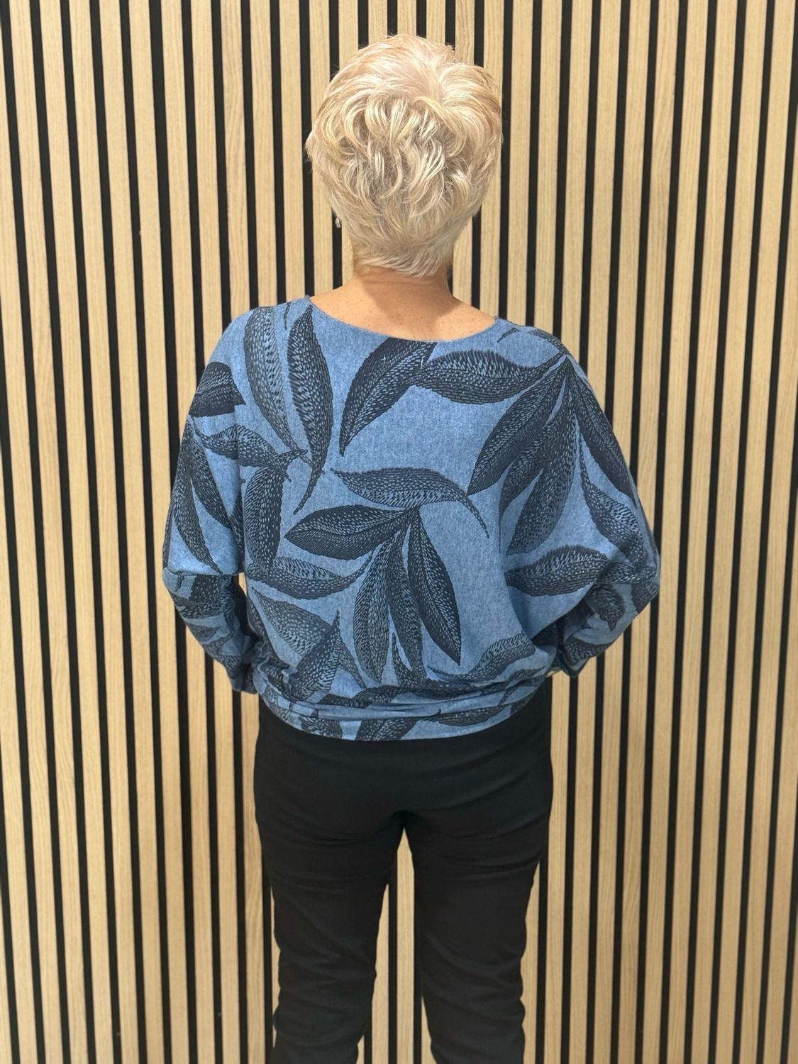 Leaf Print Soft Knit Jumper - Denim Blue