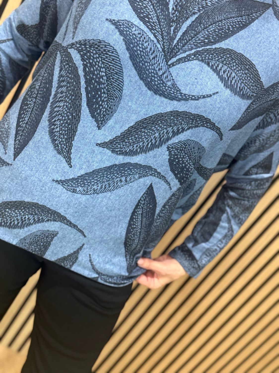 Leaf Print Soft Knit Jumper - Denim Blue