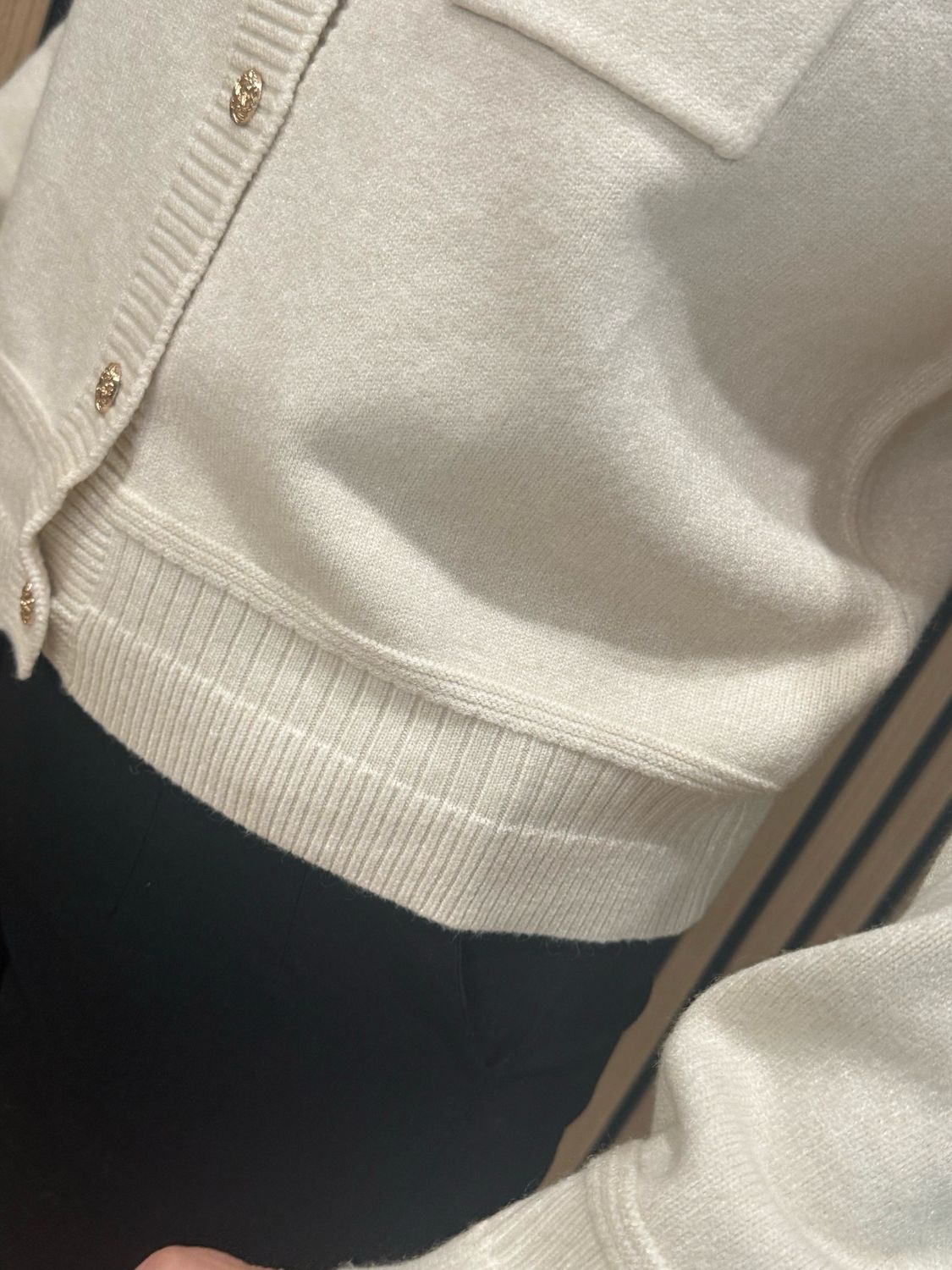 Gold Button Detail Pocket Cardigan - Cream
