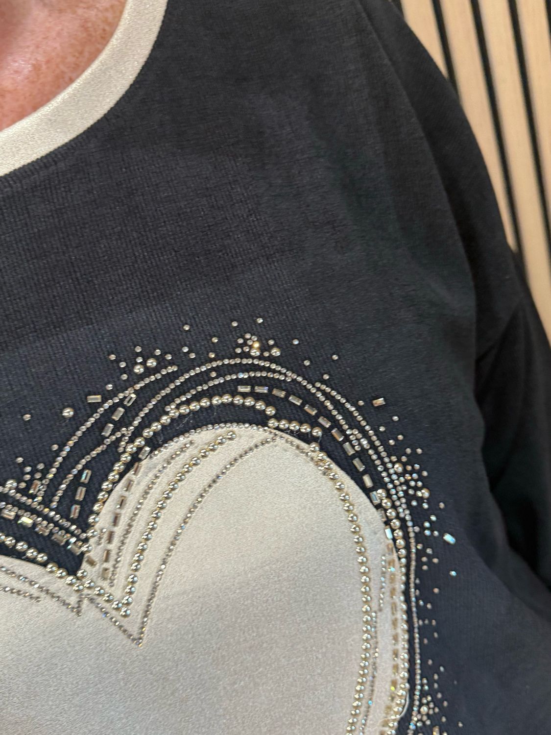 Diamanté Heart Oversized Jumper - Black