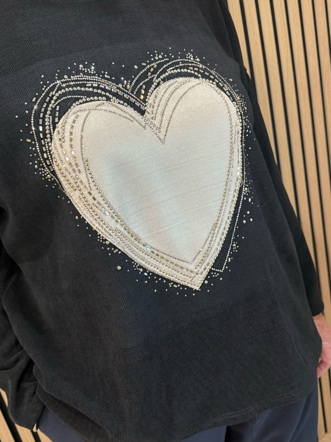 Diamanté Heart Oversized Jumper - Black