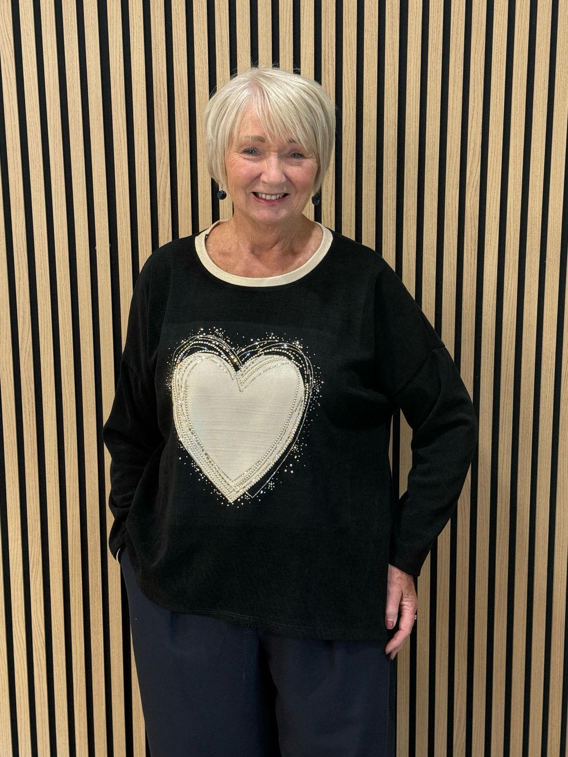 Diamanté Heart Oversized Jumper - Black