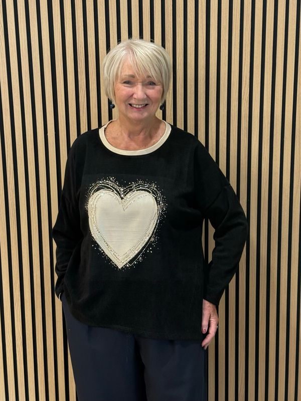 Diamanté Heart Oversized Jumper - Black Diamanté Heart Oversized Jumper - Black