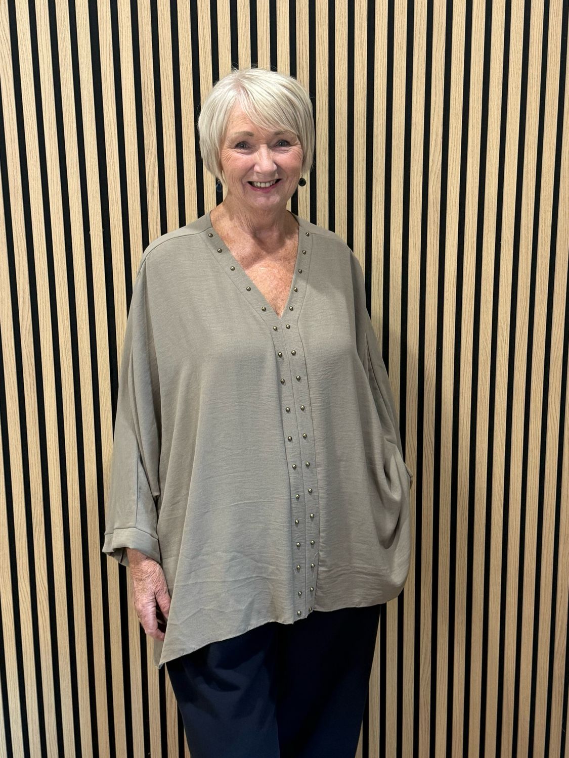 Gold Button Detail Floaty Top - Taupe