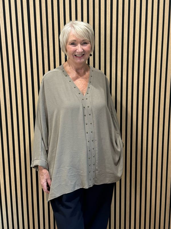 Gold Button Detail Floaty Top - Taupe