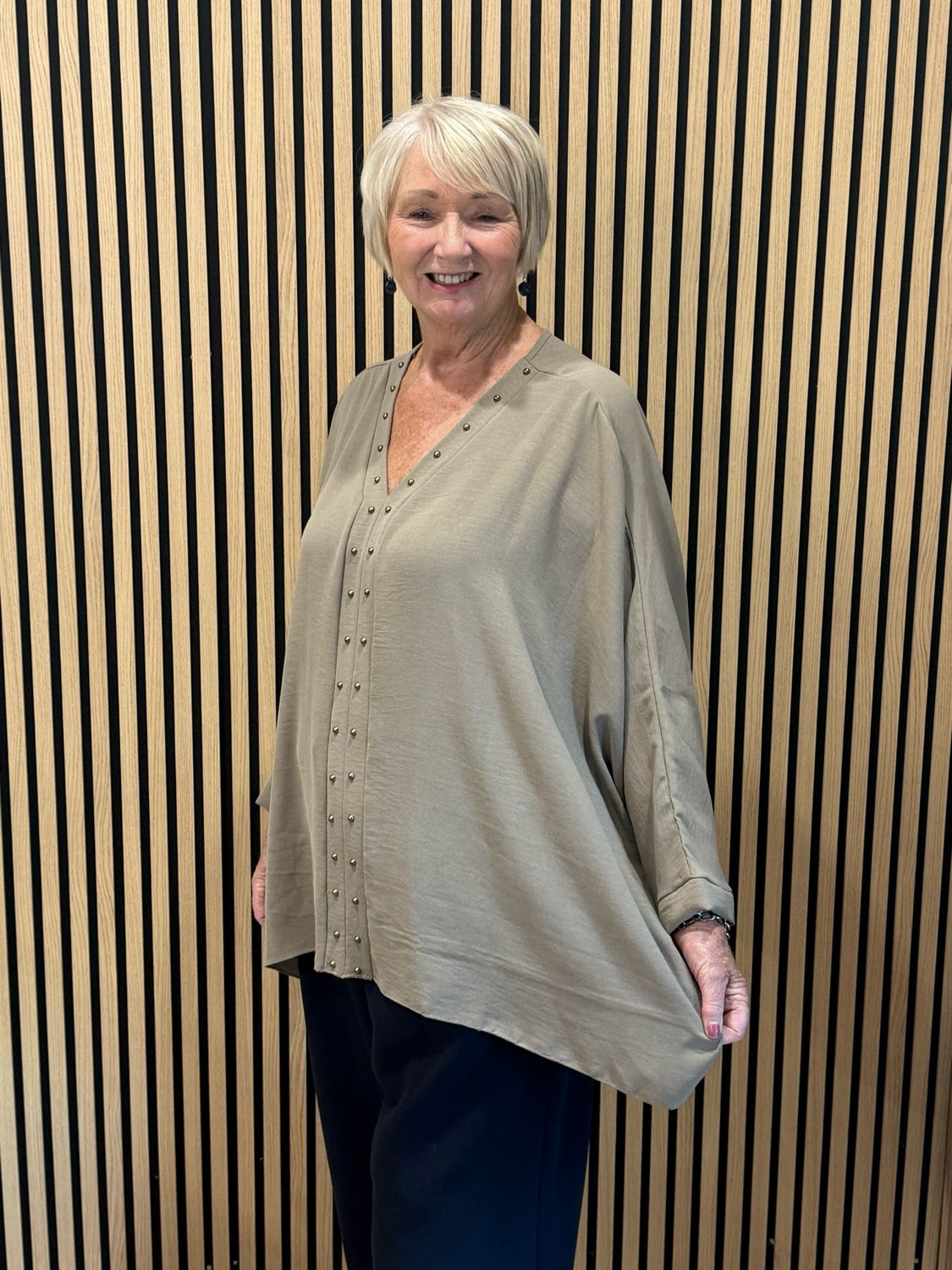 Gold Button Detail Floaty Top - Taupe