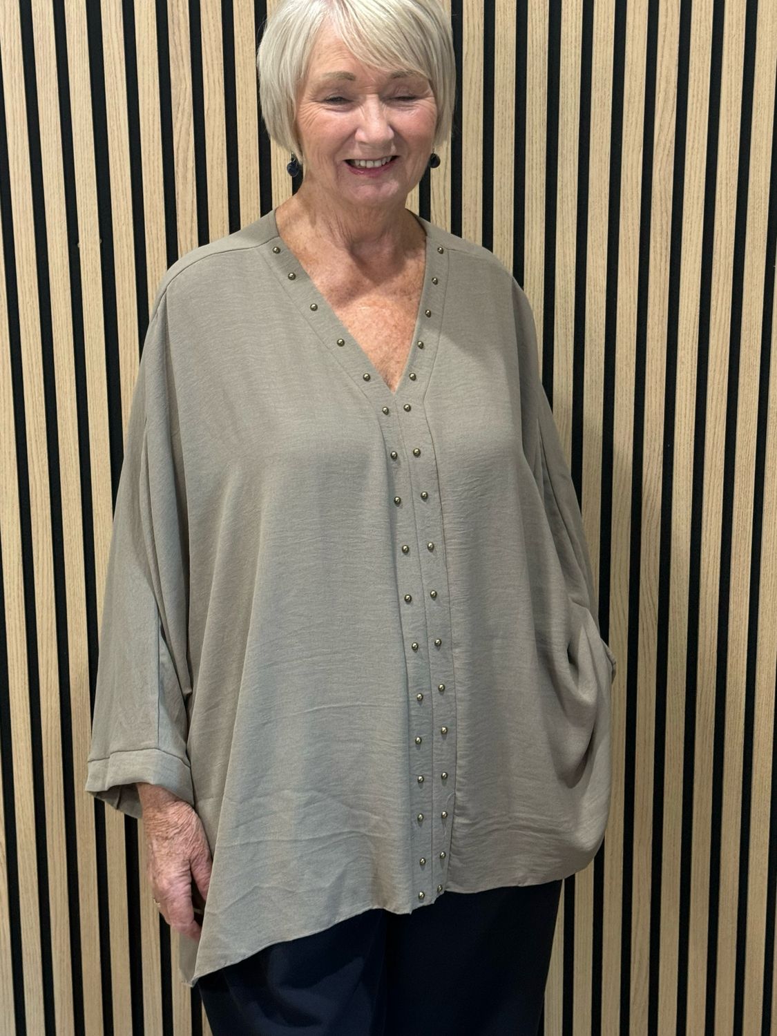 Gold Button Detail Floaty Top - Taupe
