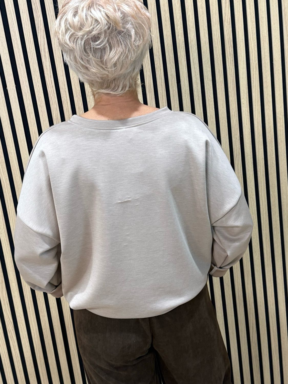 Abstract Leaf Print Tie Hem Sweatshirt - Taupe