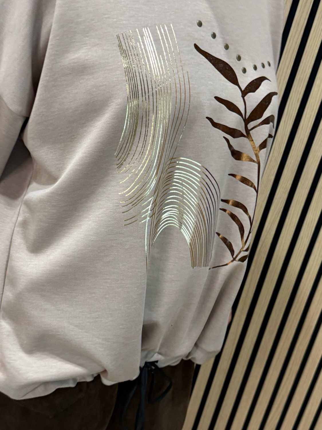 Abstract Leaf Print Tie Hem Sweatshirt - Taupe