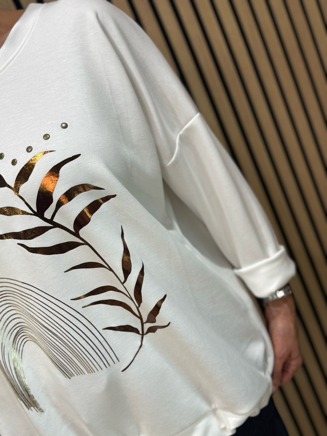 Abstract Leaf Print Tie Hem Sweatshirt - White