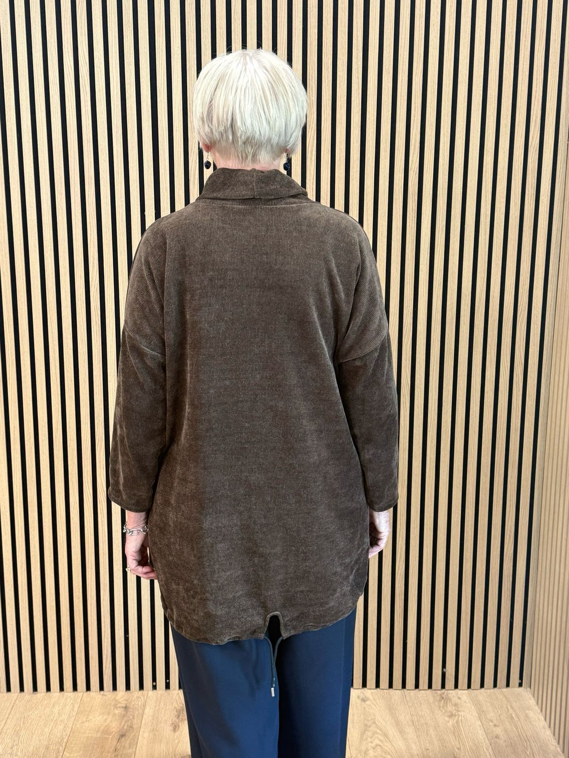Oversized Metallic Abstract Print Cowl Neck Jumper - Chocolate