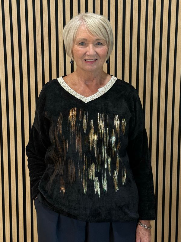 Metallic Abstract Print V-Neck Jumper - Black