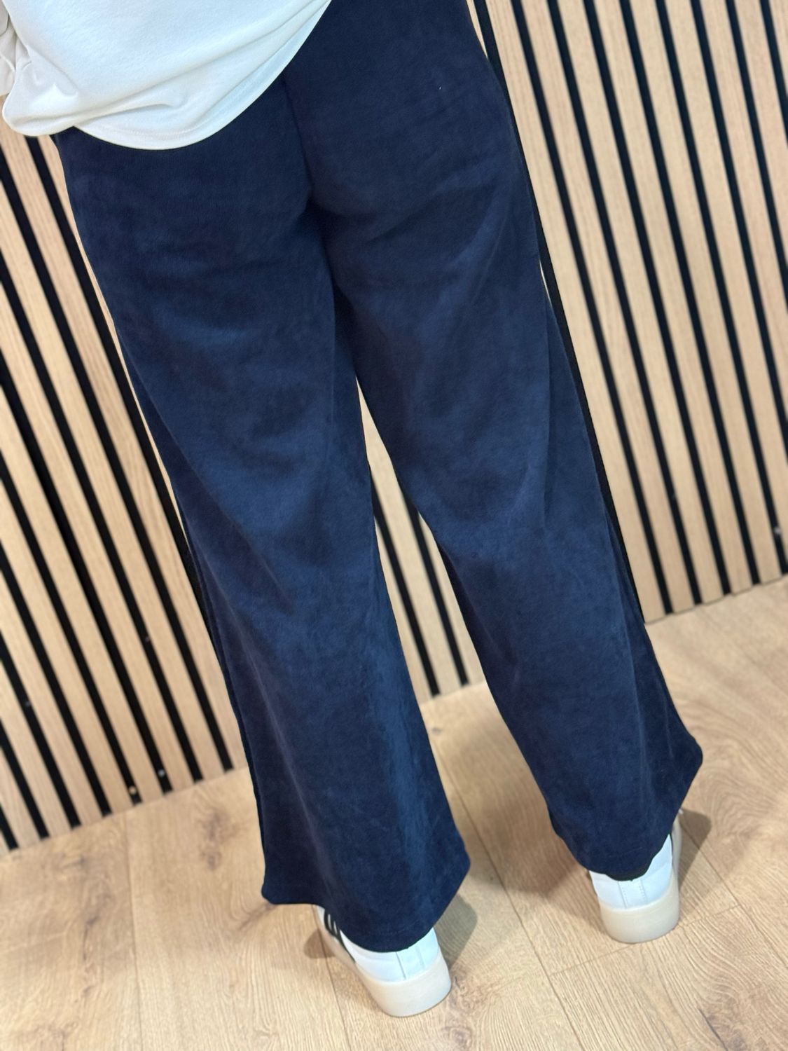 Cord Wide Leg Drawstring Trousers - Navy